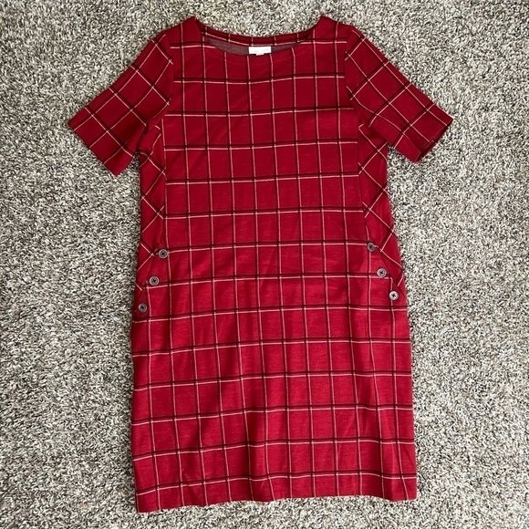 J. Jill Red Plaid Short Sleeve Knit Dress - Picture 5 of 5